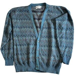 Vintage Megalos Mens LT Multicolor Grandpa Core‎ Knit Button Up Cardigan